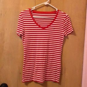 Red/orange striped short sleeve shirt